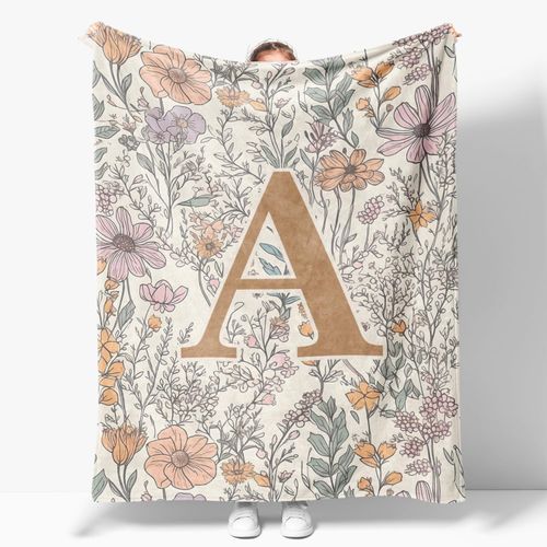 JXREQ Throw Blanket Initial Letter A Personalized Monogrammed Gifts for Women Teen Girls Frends, Boho Floral Throw Blankets for Bed Sofa Living Room Office, 50x60 Inch
