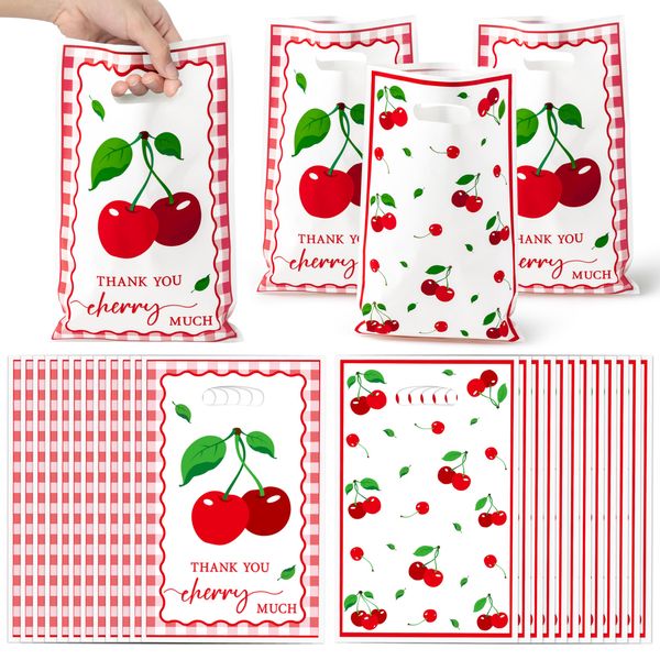 ArianQicult 50Pcs Cherry Party Favor Bags, Red Sweet Cherry Party Gift Bags, Fruit Cherry Berry Candy Treat Bags, Cherries Themed Party Decoration for Kids Birthday Fruit Party Supplies