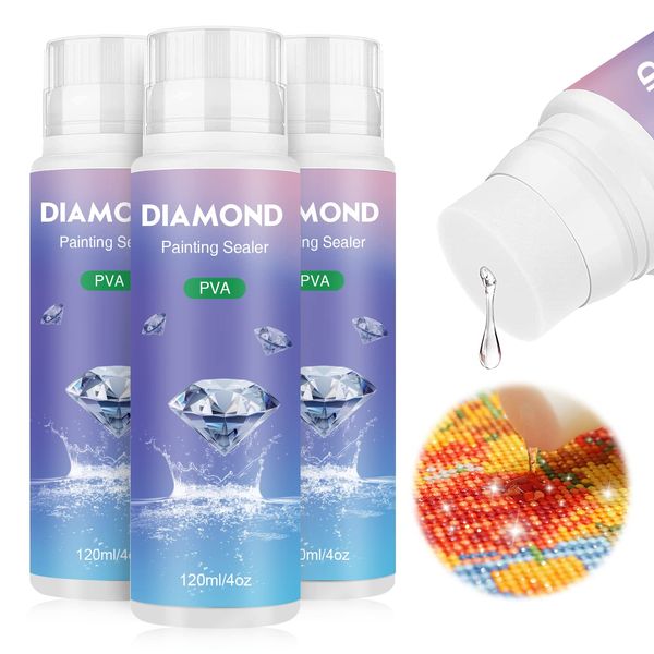 NAIMOER 3Pack Diamond Painting Sealer 360ML, DIY Diamond Painting Art Sealer with Sponge Head, 5D Diamond Painting Accessories Permanent Hold Shine Effect Sealer for Diamond Painting & Puzzle Glue