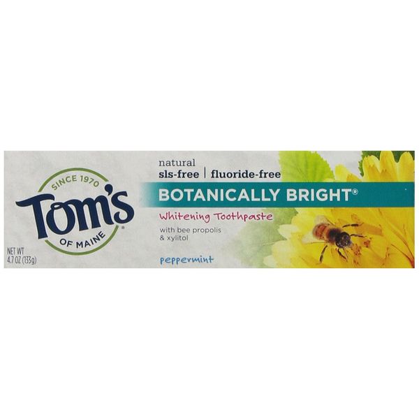 Tom's of Maine Natural Fluoride-Free SLS-Free Botanically Bright Toothpaste, Peppermint, 4.7 oz. (Packaging May Vary)