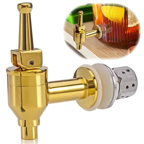 Famgee Copper Chrome Replacement Spigot Juice Cold Drink Wine Barrel Faucet Tap Beer Beverage Dispenser with Screen Filter for Home and Party Use 16mm (Gold)