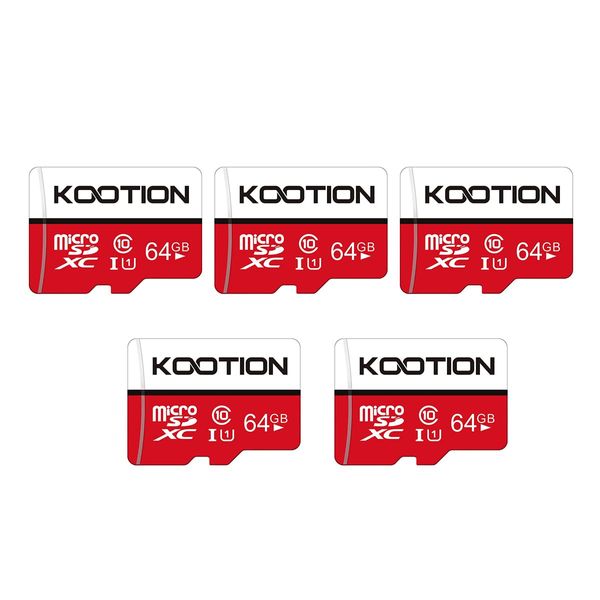 KOOTION 5-Pack 64GB Micro SD Card Class 10 Micro-SDXC Memory Card UHS-I, High Speed Flash TF Card for Security Camera/Smartphone/Drone/Dash Cam/Tablet/PC, C10, U1, 64GB 5pack