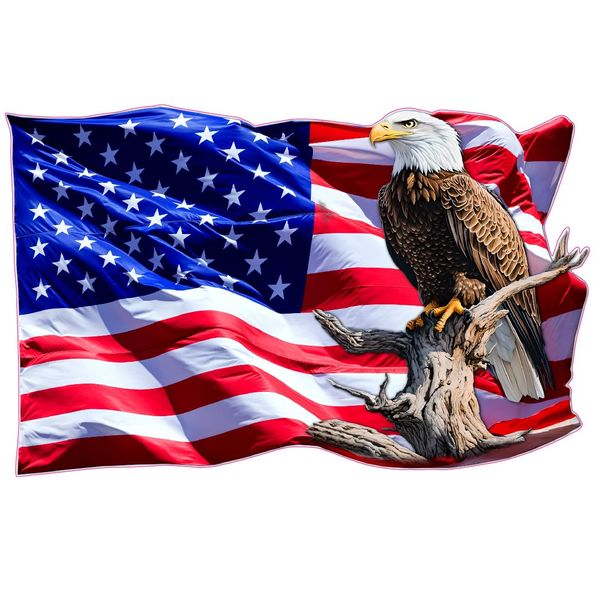 American Flag Eagle Perched on Tree Branch Decal (18" x 11")