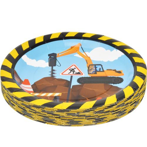 Construction Party Supplies Tableware Set 24 9" Paper Plates 24 7" Plate 24 9 Oz. Cup 50 Lunch Napkins for Builder Digger Truck Bulldozer Vehicle Construction Zone Site Baby Shower Birthday Decoration