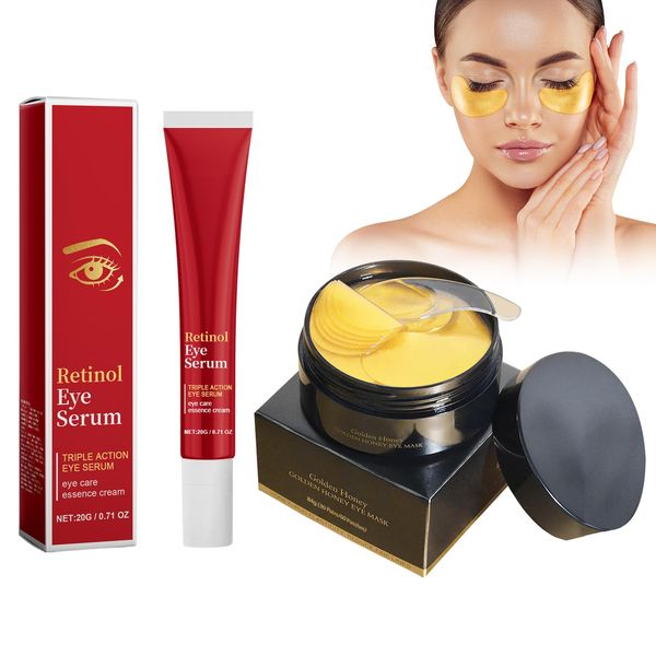 Retinol Augencreme Und Collagen Augenpads Gegen Augenringe Falten, Augenpflege Serum, Augenmasken Gegen Augenringe, Feuchtigkeitsspendende Augencreme Gegen Falten, Gold Collagen Eye Mask