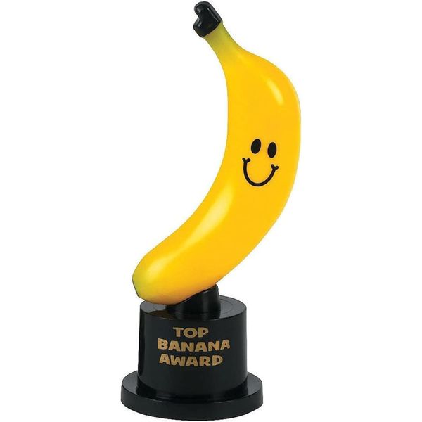 GTR SOURCE Cute Fun Top Banana Award Trophy - Smiling Yellow Banana – Recognize Efforts or Thank Someone Gag Gift - Size: 5 3/4" - 5.75 inches - (1-Pack).