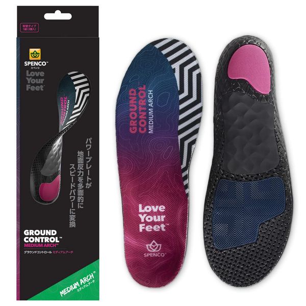 SPENCO 220576 Ground Control Medium Arch [Ergonomic Hard Orthotic, Insole, Insole, Insole, Insole, Insole, Insole, For Daily Use, Adjustable Size, Power Plate, Equipped With Ground Reaction Gel Pads, Unisex, S Size 9.3 - 9.8 inches (23.5 - 25.0 cm), Black