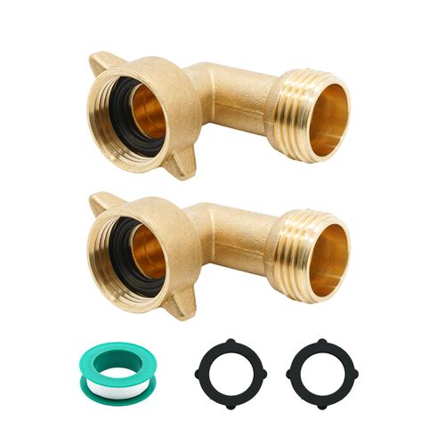 VANCOCO 90 Degree Garden Hose Elbow 2-Pack - 3/4" Heavy Duty Hose Bib Extender Solid Brass with Leak-Proof Washers for RV/Car Wash