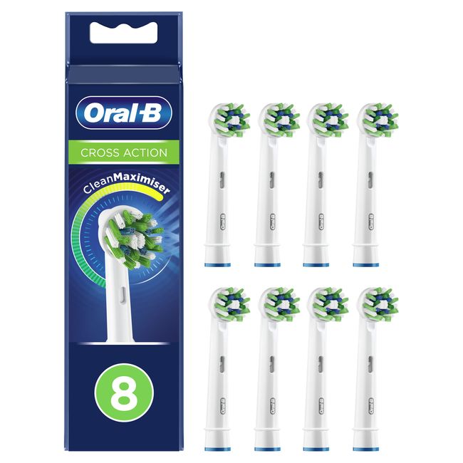 Oral-B CrossAction Bürstenkopf, 8 Stück, Original Elektro-Bürste, mit CleanMaximiser Technologie, Weiß