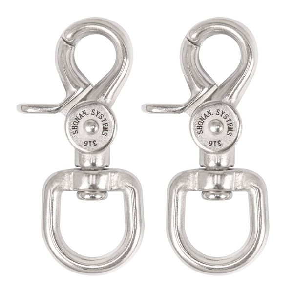 SHONAN 2.65" Trigger Snap Hooks, Marine Grade Stainless Steel 316 Swivel Trigger Snaps, 130 Lbs Capacity Scissor Snaps, 2 Pack Lobster Claw Clips for Flag Pole, Dog Leash, Camera Straps, and Cages