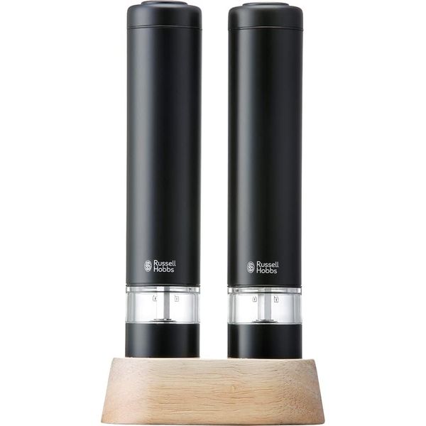 Russell Hobbs Electric Mill, Salt & Pepper, Rock Salt, Pepper Spice, Adjustable Coarseness, Set of 2, Mini Size, Black, 7933JP-BK