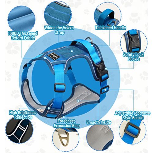 No Pull Dog Harness for Small Dogs,Blue Dog Walking Harness,Reflective Oxford Service Vest and Easy Control Handle Adjustable & Comfortable Soft Padded No Choke