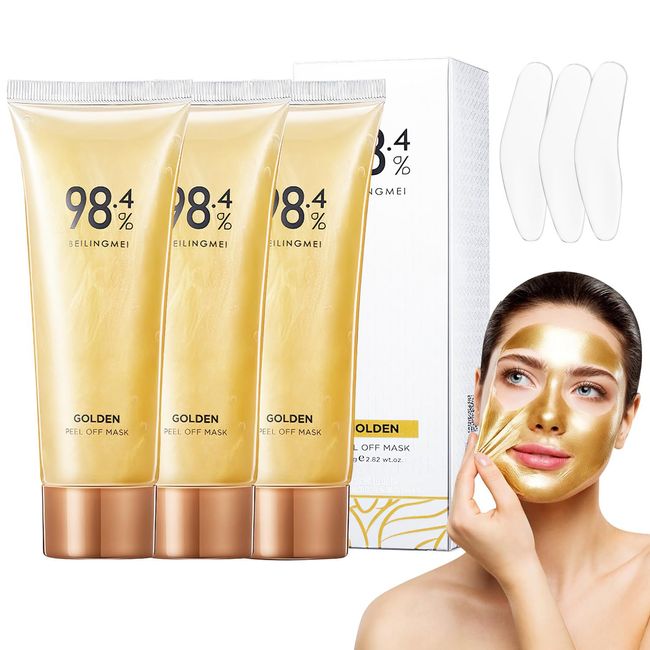 3PC Gold Foil Peel Off Mask,Gold Peel Off Mask 98.4% Face Mask Golden Peel Off Anti-Wrinkle Mask Blackhead Remover Mask Golden Exfoliating Mask