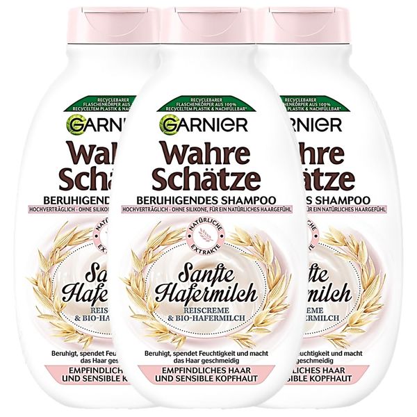 Garnier True Treasures Soothing Shampoo Gentle Oat Milk for Sensitive Hair and Sensitive Scalp, 3 x 250 ml