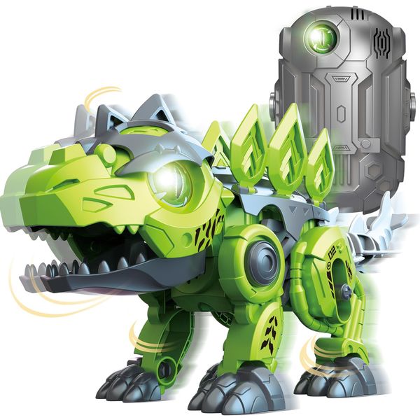 RUIXUE Mechanical Dinosaur Toy, Electric Stegosaurus Assembling Toy with Dino Egg, 3D Puzzles Electronic Walking Dinosaur Led Eyes Swing Head Tail Interactive Toy for Kids 5+ and Adult