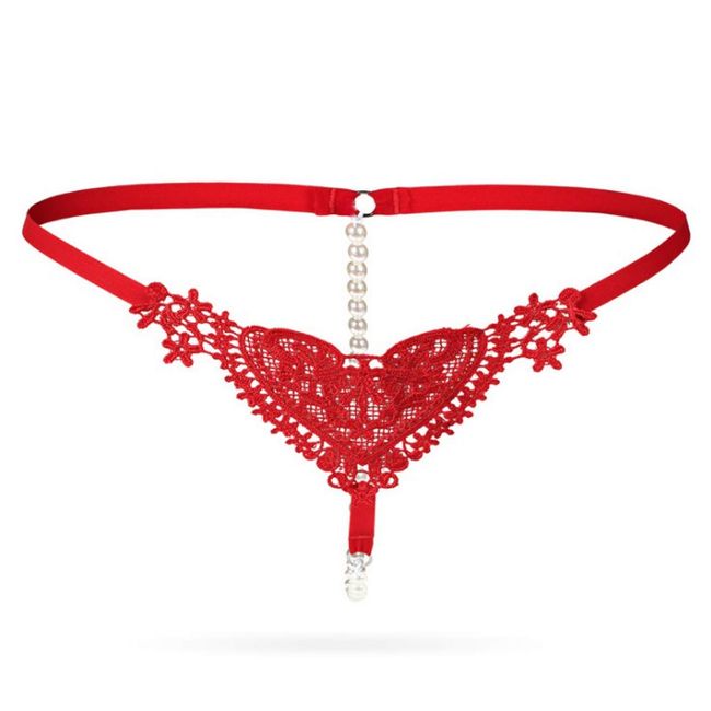 White Fang TT67 Women's Thong Underwear, String Pan, Pearl Included, Butterfly, Sexy Lingerie, 05: Red)