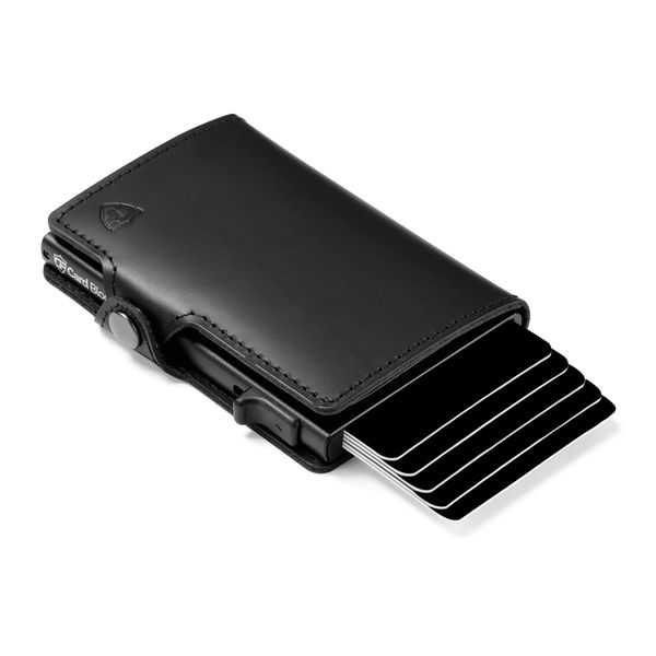 Conceal Plus Credit Card Wallet Pop Up - RFID Blocking, Slim Minimalist Credit Card Wallet for Men (Genuine Black Leather)