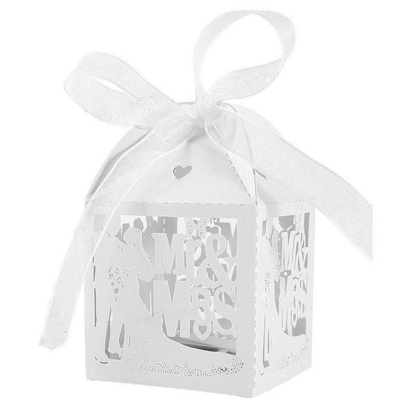 JZK 50x Groom and bride Mr & Mrs wedding favours boxes hollowed-out pearly white paper wedding confetti sweets box wedding rice box small gift boxes for wedding anniversary engagement hen party prom