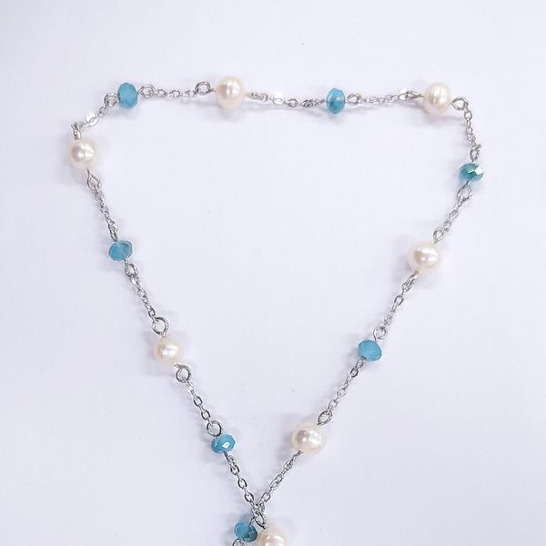 Blue Crystal Pearl Choker (Necklace &amp; Bracelet)