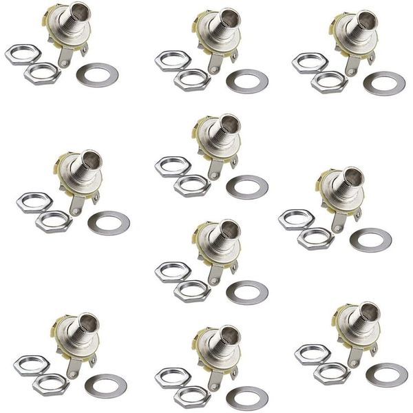 Electric Guitar Input Jacks 10Pcs Nickel Plated With Washers And Nuts