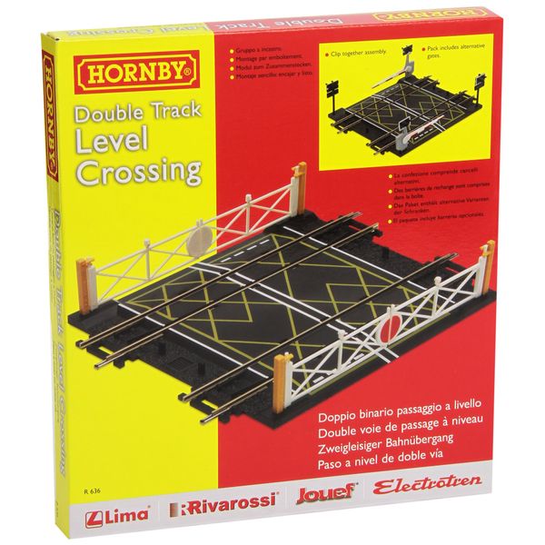 Hornby R636 OO Gauge Level Crossing Double Track - Extra Track Pieces for Model Railway Sets, Model Train Track Pieces - Scale 1:76