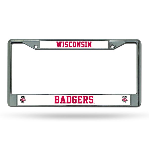 Rico Industries NCAA Wisconsin Badgers Standard Chrome License Plate Frame, 6 x 12.25-"