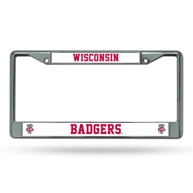 Rico Industries NCAA Wisconsin Badgers Standard Chrome License Plate Frame, 6 x 12.25-"