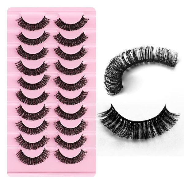 Russian Strip Lashes D Curl False Eyelashes Fluffy Curly Faux Mink Lashes 3D Effect Short Lashes Lightweight 10 paia (#03)