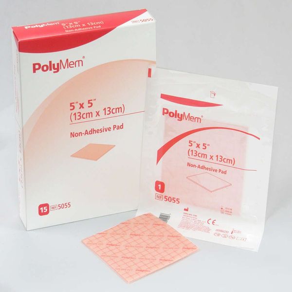 PolyMem Non-Adhesive Wound Dressing, Sterile, Foam, 5' X 5' Pad, 5055 (Box of 15)