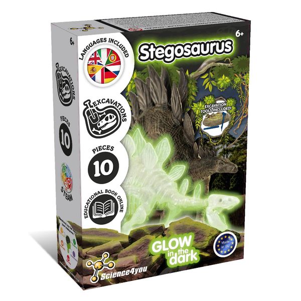 Science4you Stegosaurus Fossil Digging Kit for Kids - Dinosaur Fossil Dig Kit, Glow-in-The-Dark Stegosaurus Fossils for Kids, Excavation Kit, Stem Toys, Games, Gifts for 6+ Year Old Boys and Girls