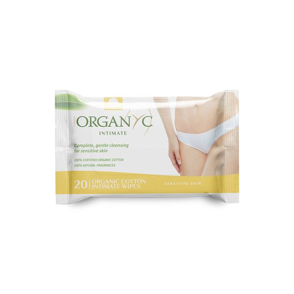 Organyc - 100% Organic Cotton Intimate Wet Wipes, No Parabens, Alcohol, or Chlorine -, White, 20 Count (Pack of 1) (ORGWW1A)