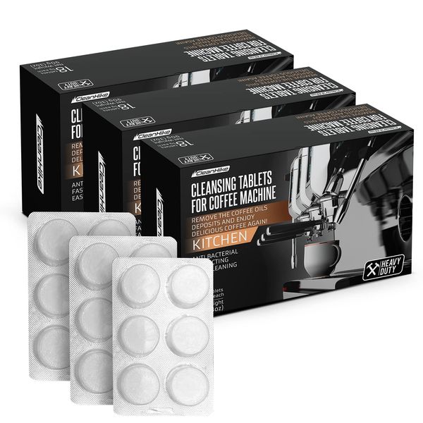 CleanHike Espresso Machine Cleaning Tablets - (54 Tabs, 3 Boxes) For Breville, Jura, Miele, and Universal Coffee Machine for All Brands - Heavy Duty Professional Coffee Grease and Residue Cleaner for Baristas