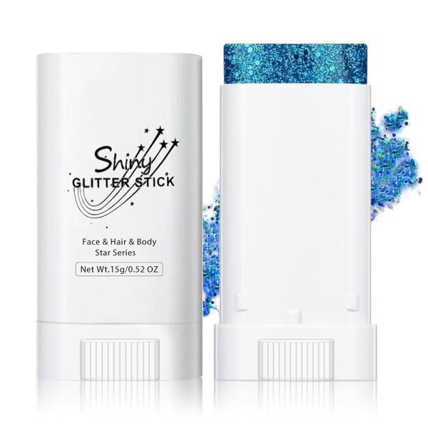 ZHISHUDL Blue Body Glitter Stick for Adults and Kids Holographic Shimmer Gel Chunky Sequins Face Mak