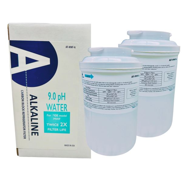 AF-MWF-Alkaline Water Filter Replacement Compatible with GE model MWF, 2X Life (pH level 9.0) Two-Pack