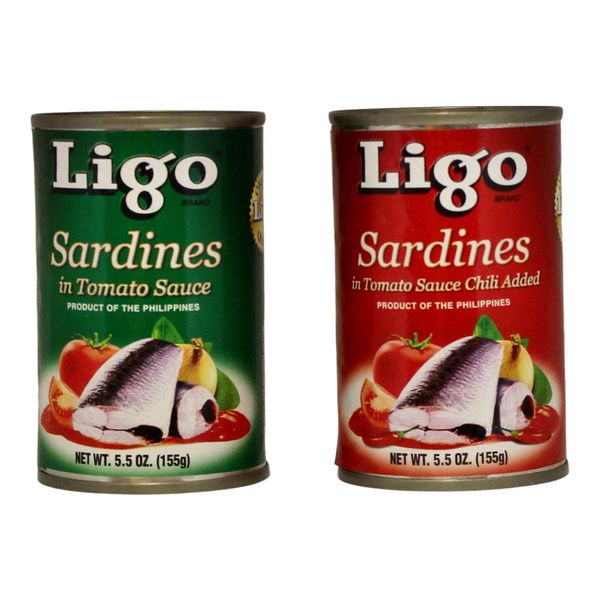 Ligo Sardine Bundle, 3 Cans Sardines in Tomato Sauce, 3 Cans Sardines in Tomato Sauce with Chili Added, [Pack of 6 Cans]