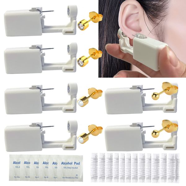 Howinn 6PCS Disposable Self Ear Piercing Kit Gold Stainless Steel Ear Piercing Gun Kit With Studs 3mm 4mm