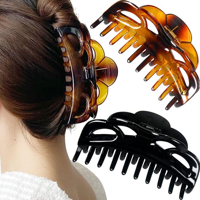 ACCGLORY Large Hair Clips for Thick Hair Plastic Big Claw Clips Updo Hair Styling Accessories for Women Strong Hold Jumbo Hair Jaw Clips(Arc-Black+Brownish)