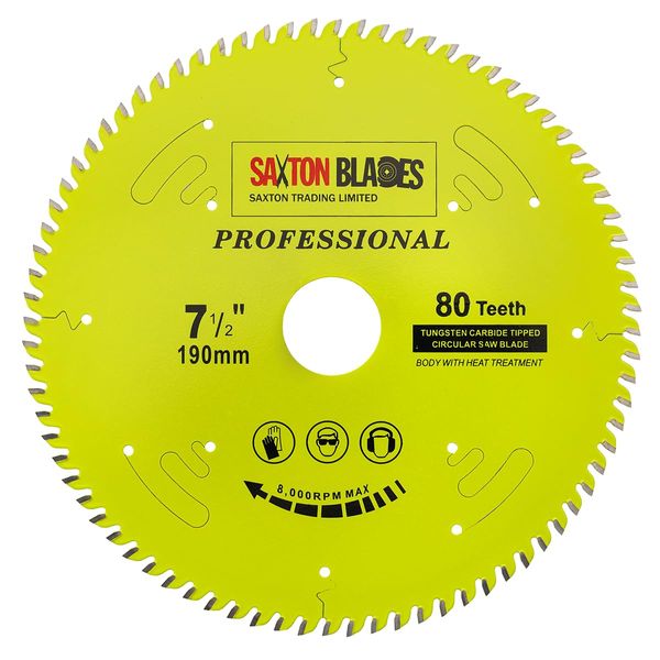 TCT19080TPRO Saxton Professional Range TCT Circular Saw Blade 190mm x 80T x 30mm Bore, 16, 20, 25mm Reduction Rings