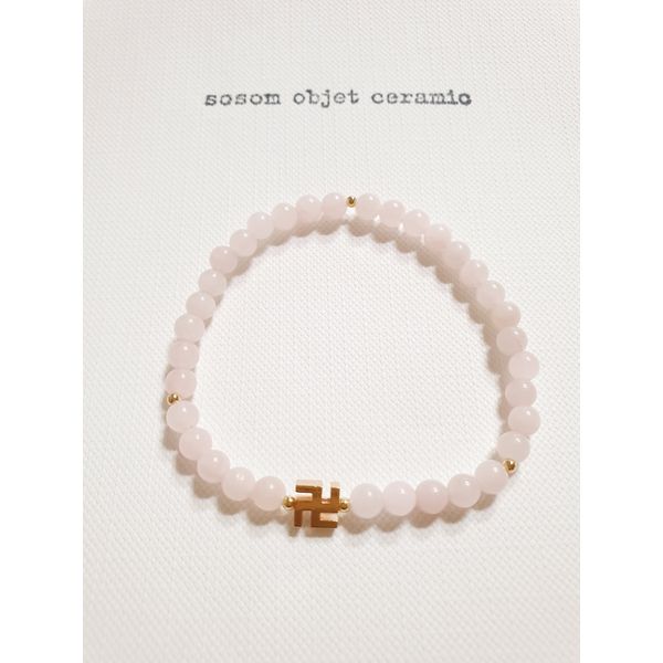 (Fashion prayer beads) 14k gold field ball natural rose stone calling for love 6mm silver swastika Buddhist bracelet