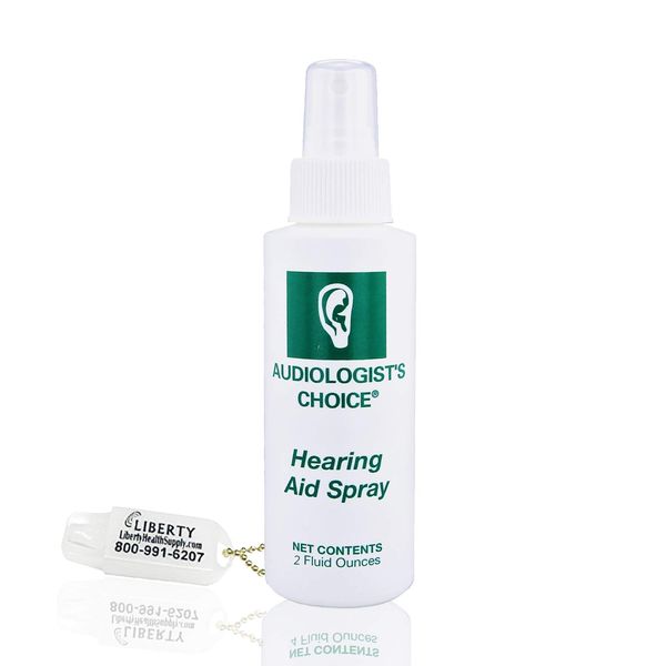 Audiologist's Choice Hearing Aid Cleaner (2 oz Spray) Cleans Your Hearing Aids - Includes Liberty Hearing Aid Battery Keychain