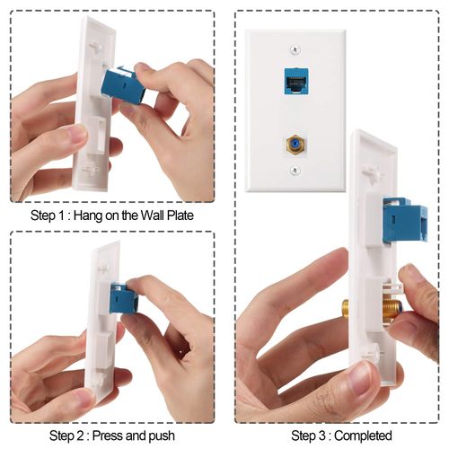 4 Pack Ethernet Coax Wall Plates, Cat6 Coax Wall Plate with Ethernet Port and Gold-Plated TV Coax Cable F-Type Port (Blue)