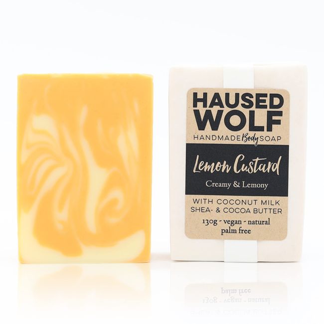 Haused Wolf Duschseife - 130 g - vegan - Naturkosmetik - handmade in Germany (Lemon Custard)