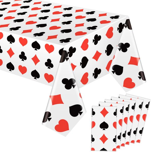 Tatuo Casino Theme Party Decorations Poker Tablecloth Plastic Disposable Poker Table Cover Las Vegas Party Decorations for Birthday Decorations Casino Party Supplies, 51 x 108 Inches (6 Pcs)