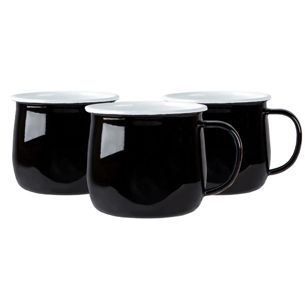 Argon Tableware Coloured Belly Mugs - 375ml - Black - Pack of 6 - Enamel Drinking Cups for Hot Chocolate, Tea, Coffee