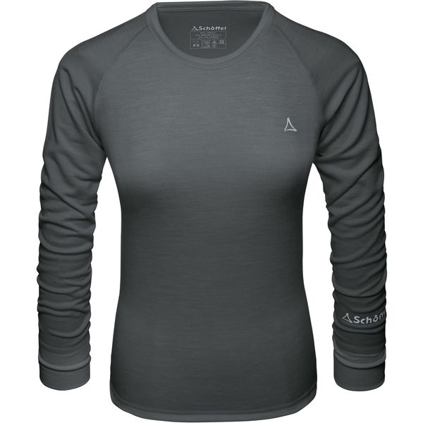 Schöffel Damen Merino Sport Shirt 1/1 Arm W, temperaturregulierendes Langarmshirt, atmungsaktives Funktionsunterwäsche-Shirt in Wollqualität, anthrazit, S