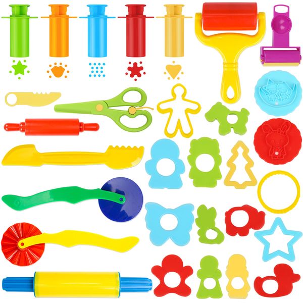 Play Dough Tools Set for Kids 30 PCS Playdough Toys Accessories with Dough Molds Cutters Extruder Scissors for Girls Boys