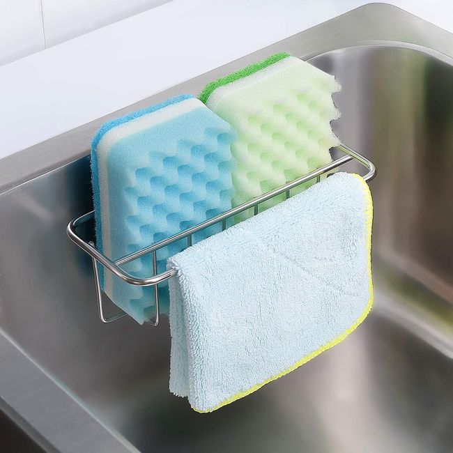 Kitchen Sponge & Cloth Holder Stainless Steel Drain Rack For Sink, Dishcloth  & Rag Storage On Countertop