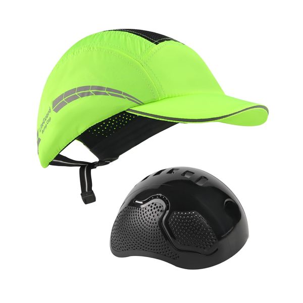 HEARMOR Lightweight Bump Cap with Reflective Stripes, Breathable Baseball Cap Style, Head Protection Hard Hat for Men Women,Lime