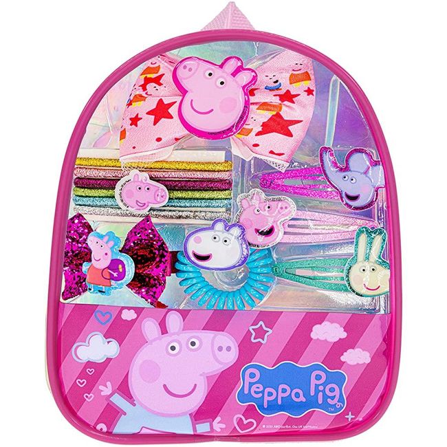 Peppa Pig - Towny Girl Backpack Cosmetics Makeup Gift Bag Set Include Hair Accessories and Printed PVC Backpack Perfect for Sleepover and Makeover