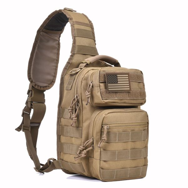 REEBOW GEAR Tactical Sling Bag Military Single Shoulder Backpack Pack Range Bags Tan